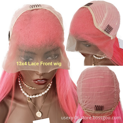 Brazilian frontal color human hair wigs raw virgin hair hd lace front wigs human hair pre plucked hd closure pink wig